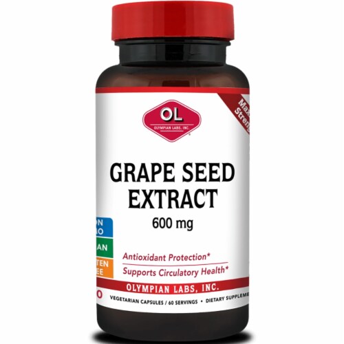 Olympian Labs Grape Seed Extract - Maximum Strength 600 mg 60 Veg Caps Perspective: front