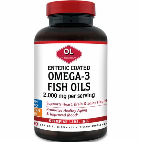Olympian Labs Enteric Coated Omega 3 Fish Oils 2000mg Softgels Perspective: front