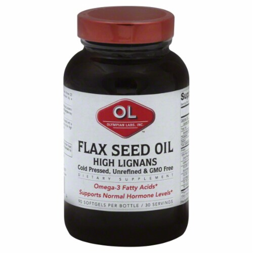 Olympian Labs Flax Seed Oil High Lignans Dietary Supplement Softgels 3000mg Perspective: front