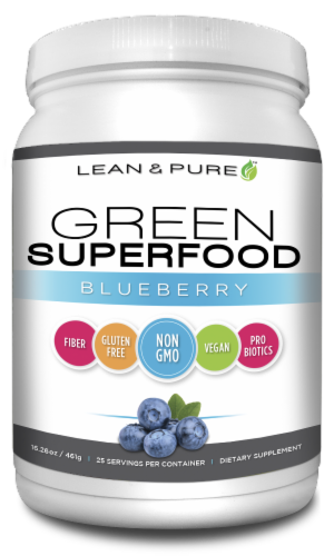 Lean & Pure Green Superfood Blueberry Dietary Supplement Perspective: front