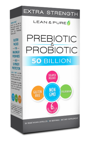 Lean & Pure Extra Strength Prebiotic & Probiotic Dietary Supplement Perspective: front
