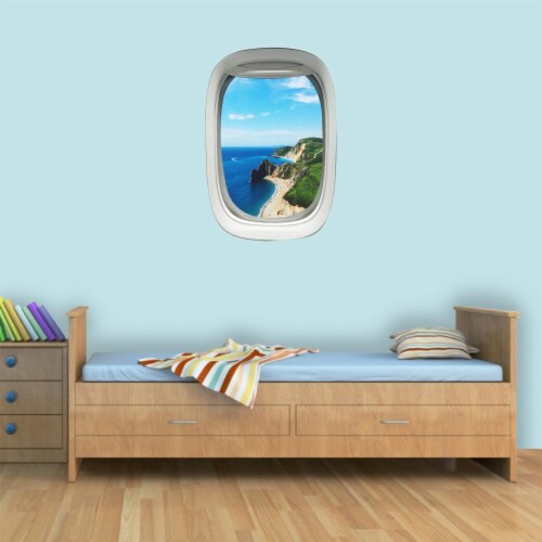 Beach Wall Decal Ocean - 3D Beach View Window Mural Sticker - Peel And