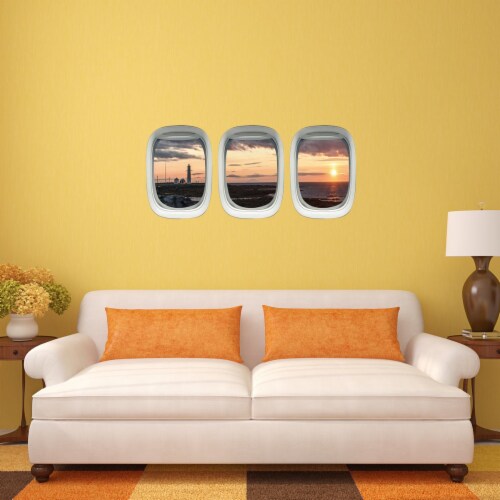VWAQ Pack of 3 Airplane Window Lighthouse View Peel and Stick Vinyl Wall Decal - PPW16 Perspective: front