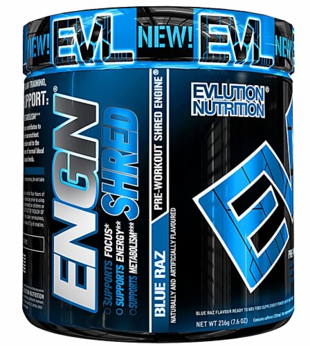 Evlution Nutrition  ENGN® Shred Pre-Workout Shred Engine   Blue Raz Perspective: front