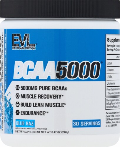 Evlution Nutrition  BCAA5000™   Blue Raz Perspective: front