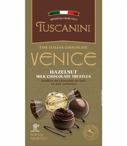 Tuscanini Venice Hazlenut Milk Chocolate Truffles Perspective: front