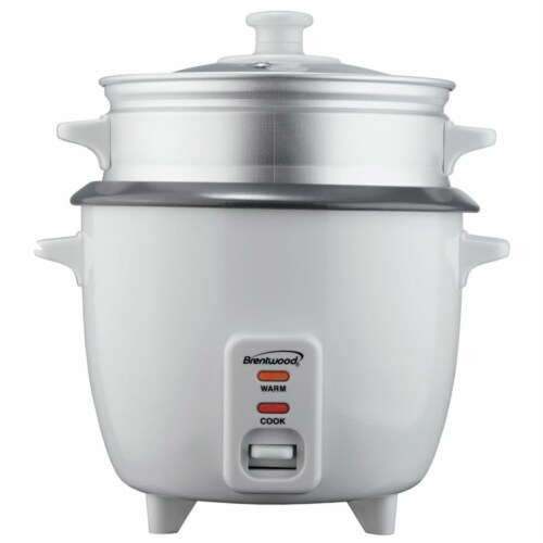Brentwood TS-380S 10 Cup - 1.8 Liter - Rice Cooker with Steamer - White Body Perspective: front