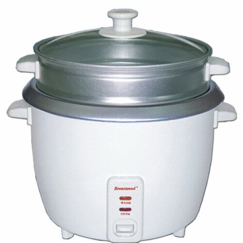 Brentwood 5 Cup Rice Cooker/Non-Stick with Steamer in White Perspective: front