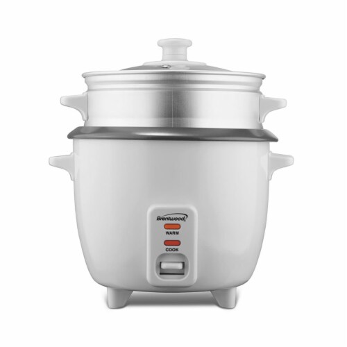 Brentwood TS-700S 4 Cup - 0.8 Liter - Rice Cooker with Steamer - White Body Perspective: front