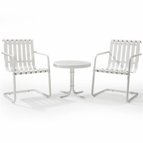 GRACIE 3 PIECE OUTDOOR CONVERSATION SEATING SET - 2 CHAIRS & SIDE TABLE IN ALABASTER WHITE Perspective: front