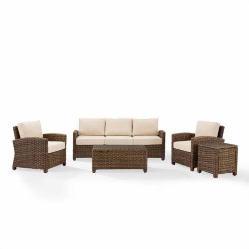 5-Piece Conversation Set- Sand Cushions - Sofa, Two Arm Chairs, Side Table & Glass Top Table Perspective: front