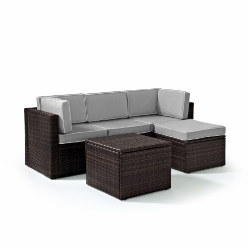 Crosley KO70011BR-GY Palm Harbor 5-Piece Outdoor Wicker Sectional