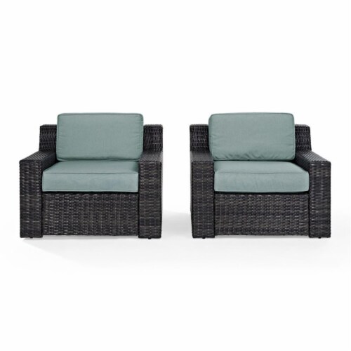 BEAUFORT 2 PC OUTDOOR WICKER SEATING SET WITH MIST CUSHION -  TWO OUTDOOR WICKER CHAIRS Perspective: front