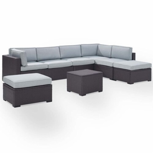 Biscayne Upholstery 6 Piece Wicker Patio Sectional Set in Gray-Crosley