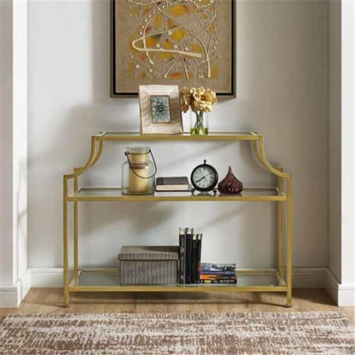 Aimee Metal Glass Top Accent Console Table in Antique Gold Crosley