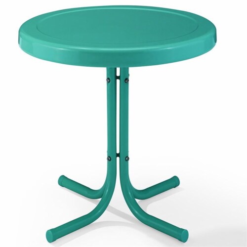 Furniture Retro Sturdy Steel Metal Patio End Table in Surf Green-Crosley Perspective: front