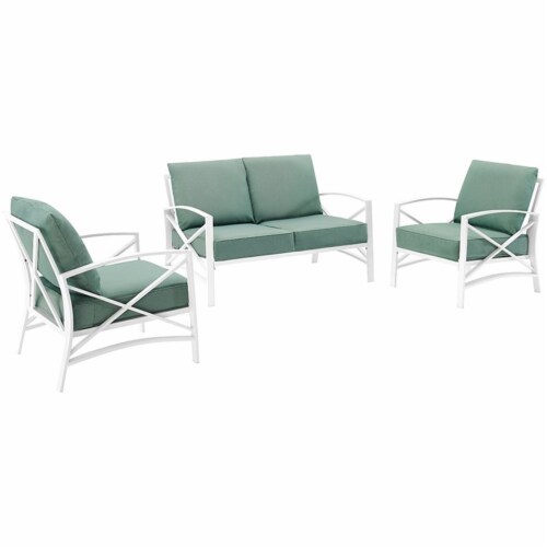 Crosley Kaplan 3 Piece Patio Sofa Set in Mist and White Perspective: front