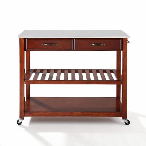 Crosley White Granite Top Kitchen Cart in Cherry Perspective: front