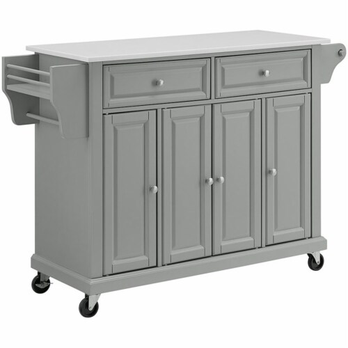 Crosley White Granite Top Kitchen Cart in Gray Perspective: front