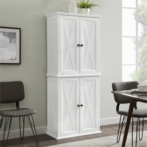 Crosley Clifton 4 Door Pantry in Distressed White Perspective: front