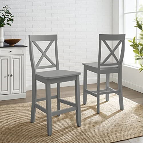 Crosley 24  Solid Wood X-Back Counter Stool in Gray (Set of 2) Perspective: front