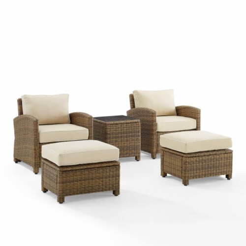 Bradenton 5Pc Outdoor Wicker Armchair Set- Side Table, 2 Arm Chairs & 2