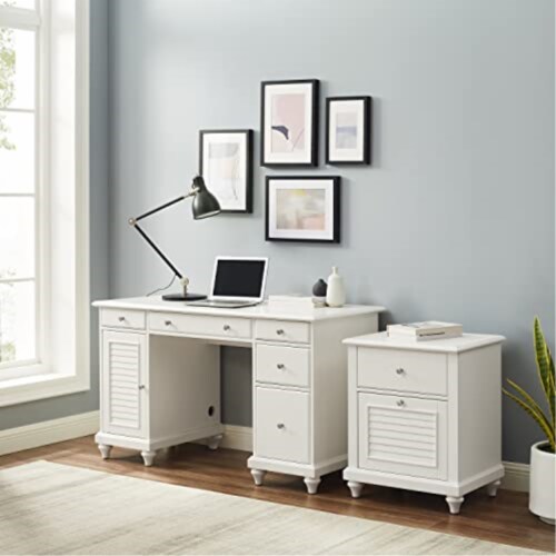 White computer desk shop with file drawer