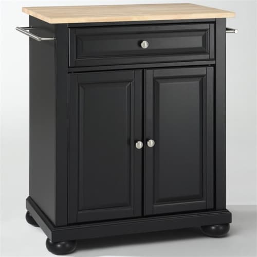 Alexandria Natural Wood Top Kitchen Island in Black - Crosley Perspective: front