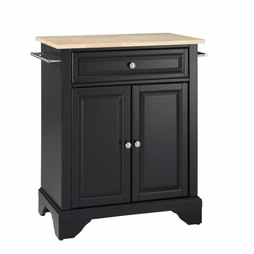 Crosley LaFayette Natural Wood Top Portable Kitchen Island in Black Finish Perspective: front