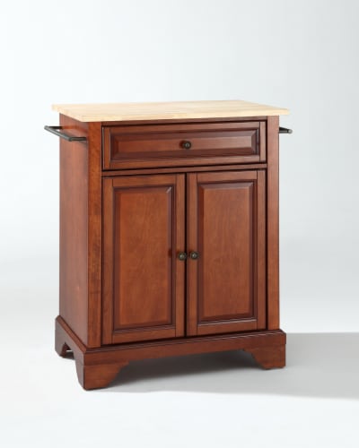 Crosley LaFayette Natural Wood Top Portable Kitchen Island in Classic Cherry Finish Perspective: front