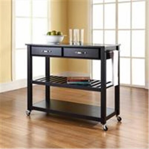 Kitchen Cart Island Solid Black Granite Top in Black - Crosley Perspective: front