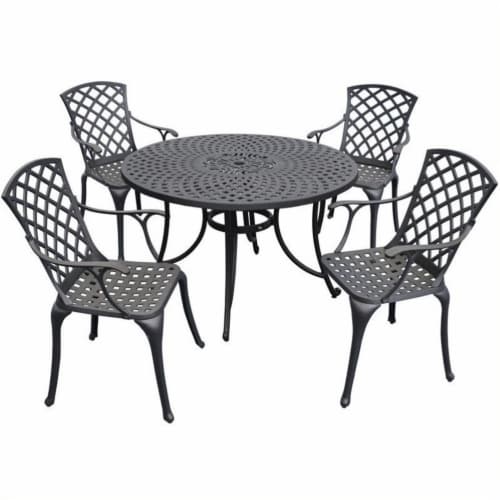 46 Five Piece Cast Aluminum Outdoor Dining Set With High Back Arm Chairs In Black Finish Perspective: front