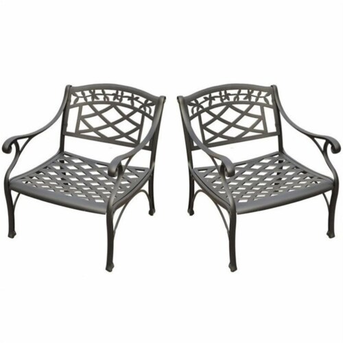 SEDONA 2 PIECE CAST ALUMINUM OUTDOOR CONVERSATION SEATING SET - 2 CLUB CHAIRS BLACK FINISH Perspective: front