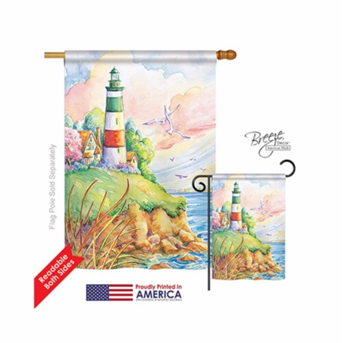 Breeze Decor 06064 Beach & Nautical Cliff Lighthouse 2-Sided Vertical Impression House Flag - Perspective: front