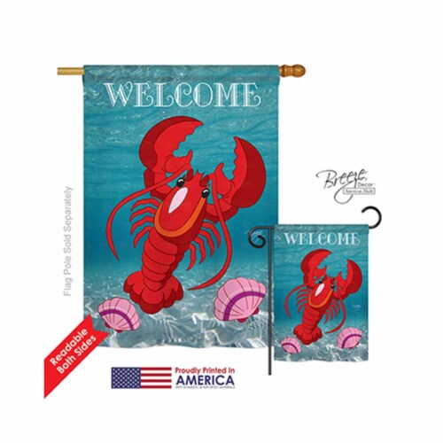 Breeze Decor 07026 Beach & Nautical Lobster 2-Sided Vertical Impression House Flag - 28 x 40 Perspective: front