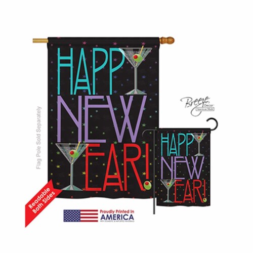 Breeze Decor 16009 New Year New Year Martini 2-Sided Vertical Impression House Flag - 28 x 40 Perspective: front