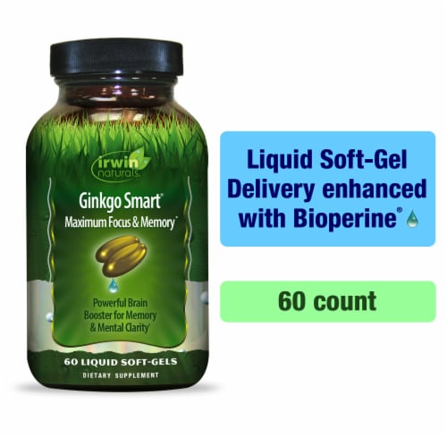 Irwin Naturals Advanced Ginkgo Smart Focus & Memory Dietary Supplement Soft Gels Perspective: front