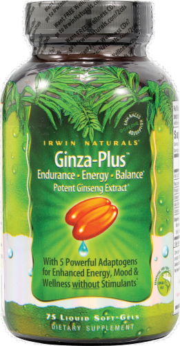 Irwin Naturals Advanced Ginza-Plus Endurance Energy & Balance Dietary Supplement Liquid Soft Gels Perspective: front