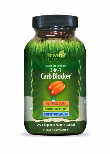 Irwin Naturals Maximum Strength 3-in-1 Carb Blocker Liquid Soft Gels Perspective: front