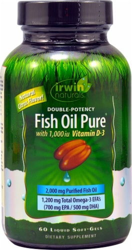 Irwin Naturals  Double Potency Fish Oil Pure™   Natural Citrus Perspective: front