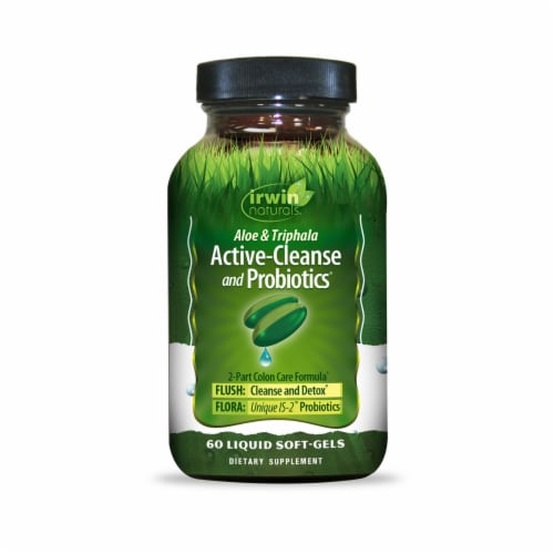 Irwin Naturals Aloe & Triphala Active-Cleanse and Probiotics 60 Sgels Perspective: front