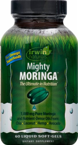 Irwin Naturals Mighty Moringa Liqid Soft-Gels 1000mg 60 Count Perspective: front