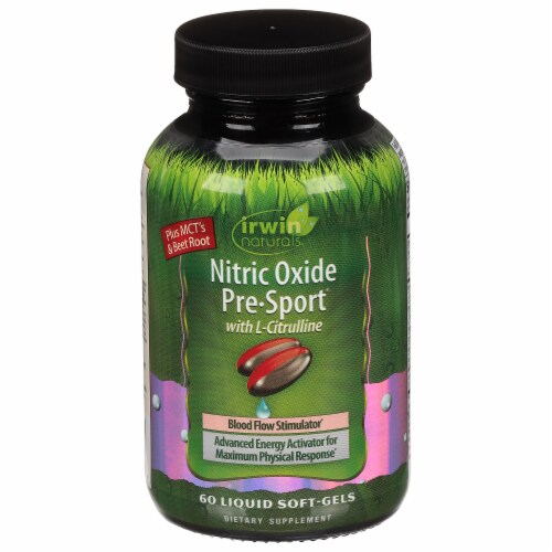 Irwin Naturals® Nitric Oxide Pre-Sport® with L-Citrulline Liquid Soft-Gels Perspective: front