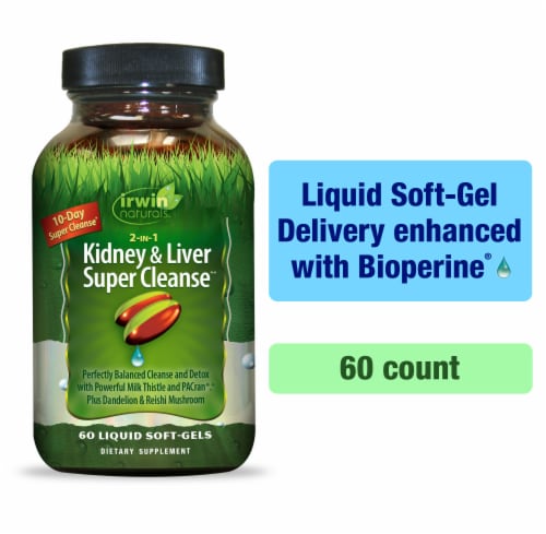 Irwin Naturals® 2-IN-1 Kidney & Liver Super Cleanse Liquid Softgels Perspective: front