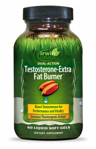 Irwin Naturals Dual Action Testosterone-Extra Fat Burner Dietary Supplement Liquid Soft Gels Perspective: front