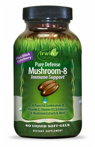 Irwin Naturals Pure Defense Mushroom-8 Immune Support Liquid Soft-Gels Perspective: front