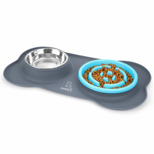 Pecute Dog Bowls, Slow Feeder Dog Bowl, Double Dog Dishes with Silicone Mat,  1 unit - Pay Less Super Markets