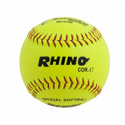 Champion Sports SB147NF 11 in. Leather Cover Poly Softball, Optic Yellow & Red Perspective: front