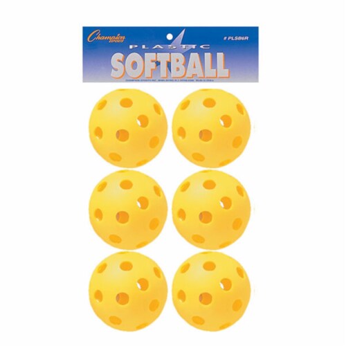 Champion Sports PLSB6R Plastic Softball, Yellow - Set of 6 Perspective: front