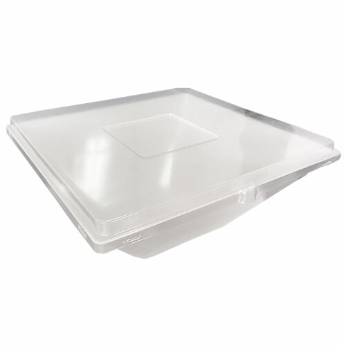 9.6  Clear Medium Square 64 oz. Bowl Disposable PET Lids (48 Lids) Perspective: front